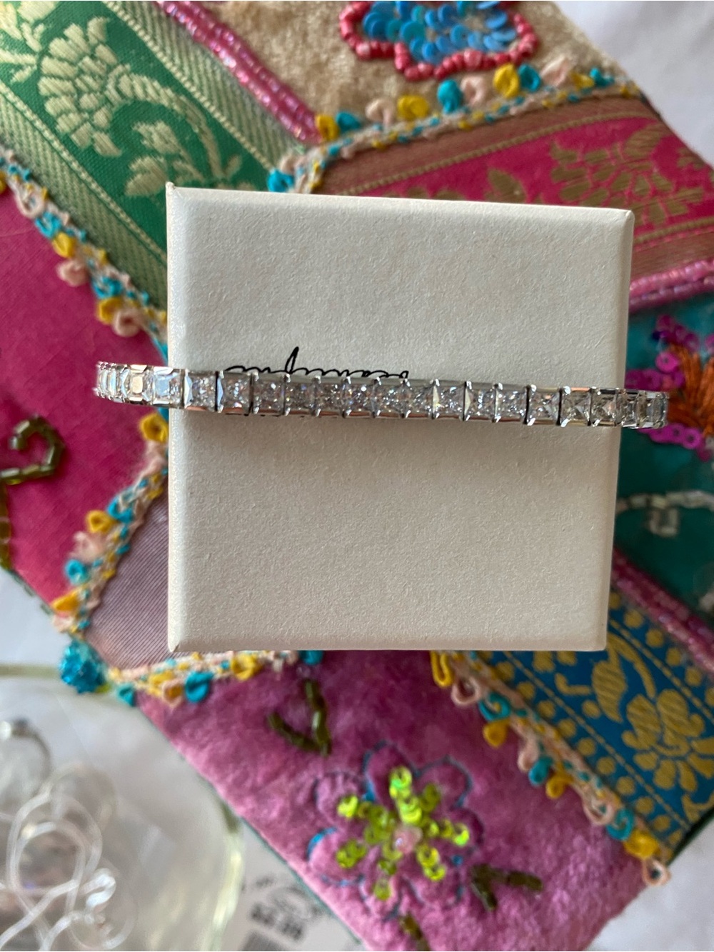 henri bendel Silver Crystal Square-Cut Tennis Bracelet